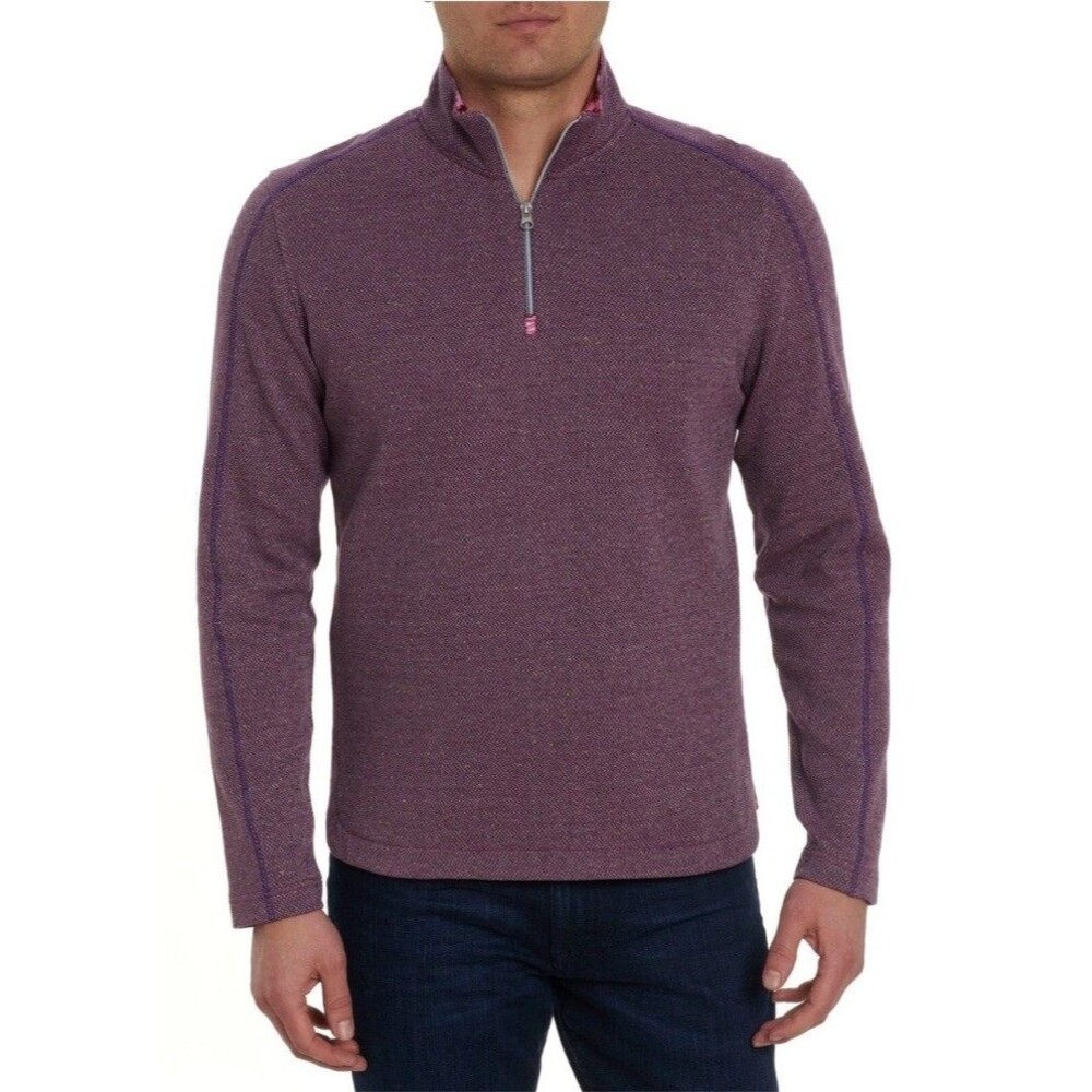 Robert Graham Men's XL Delage Long Sleeve Knit 3/4 Zip Sweater Classic Fit Berry